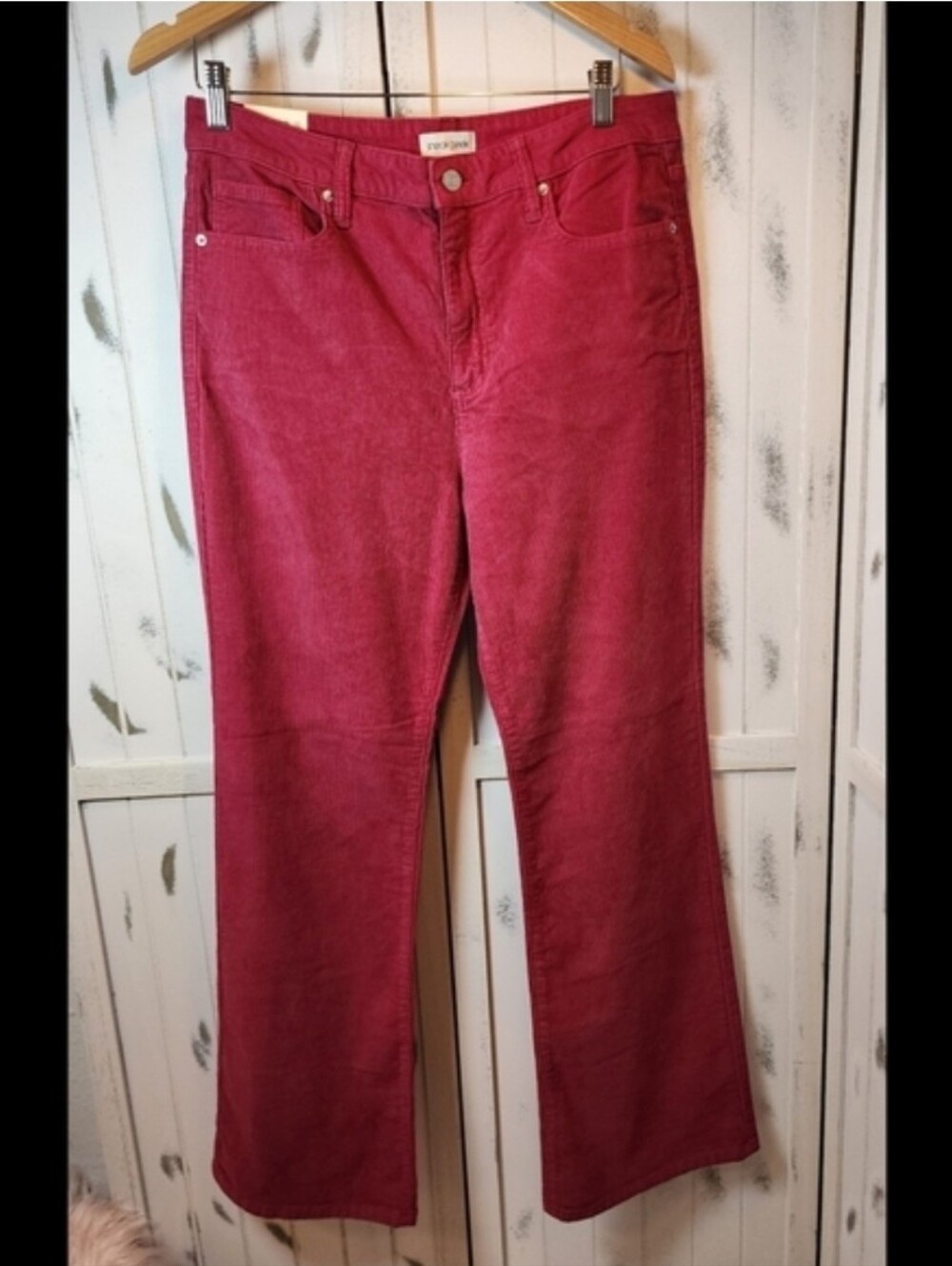Sneak Peek Corduroy High Rise Pants in Deep Berry - Picture 2 of 8